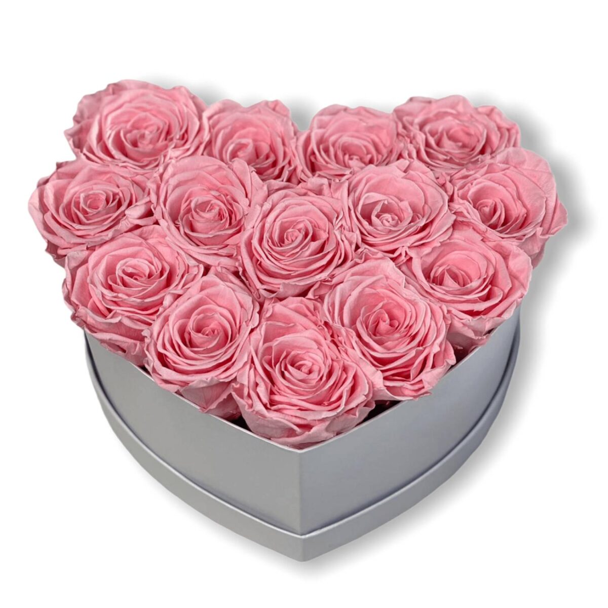 pink infinity roses in a heart shaped box S